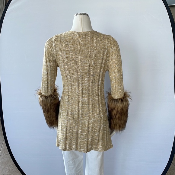 Boston Proper Tweed Sweater Coat, Faux Fur XS - Picture 8 of 10